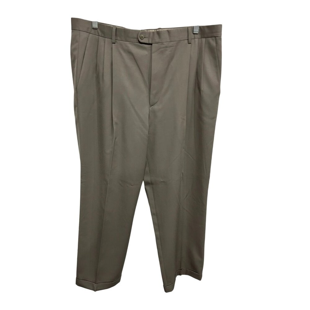 Mens Pure New Wool Pleated Dress Pants Brown Sz 40 x 30